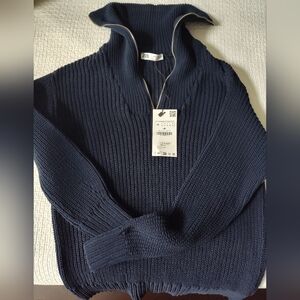 Zara navy blue quarter zip sweater size M